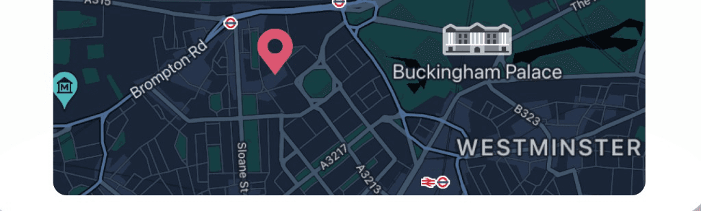 Map showing studio location near Westminster, London